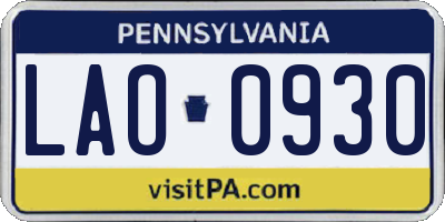 PA license plate LAO0930