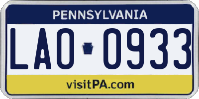 PA license plate LAO0933