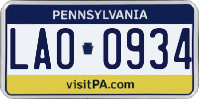 PA license plate LAO0934