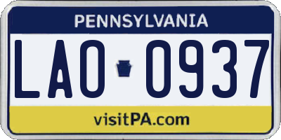 PA license plate LAO0937