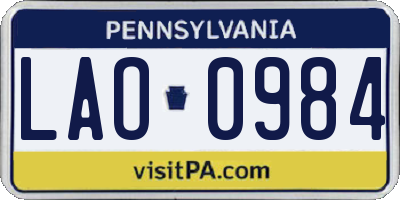 PA license plate LAO0984