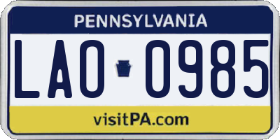 PA license plate LAO0985