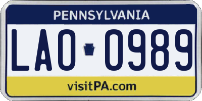 PA license plate LAO0989