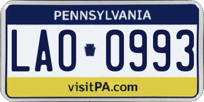 PA license plate LAO0993