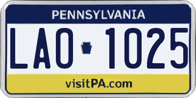 PA license plate LAO1025