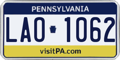PA license plate LAO1062