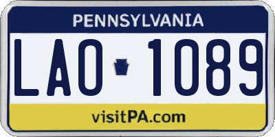 PA license plate LAO1089
