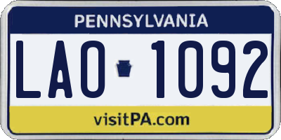 PA license plate LAO1092
