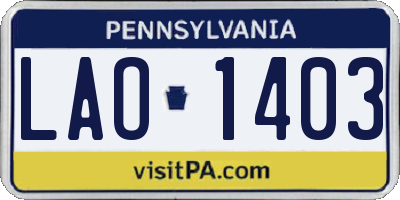 PA license plate LAO1403
