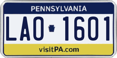 PA license plate LAO1601