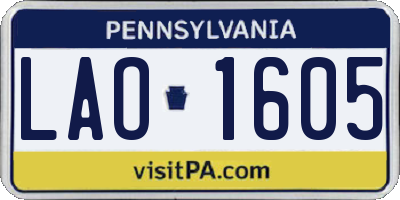 PA license plate LAO1605