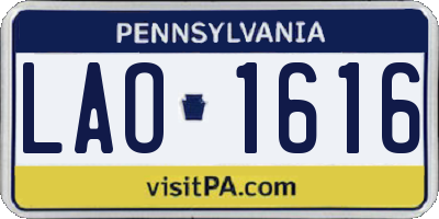 PA license plate LAO1616