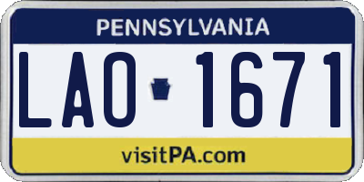 PA license plate LAO1671