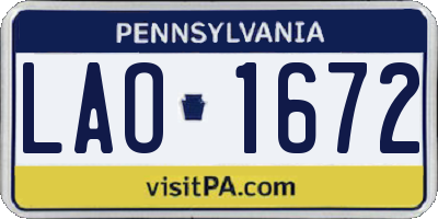 PA license plate LAO1672