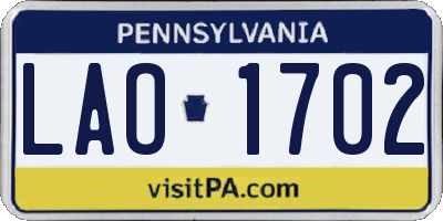 PA license plate LAO1702