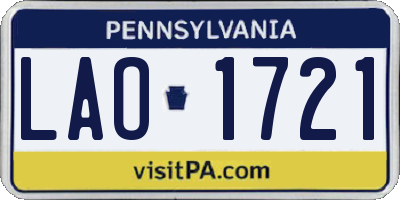 PA license plate LAO1721