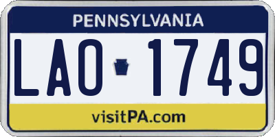 PA license plate LAO1749