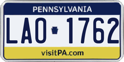 PA license plate LAO1762