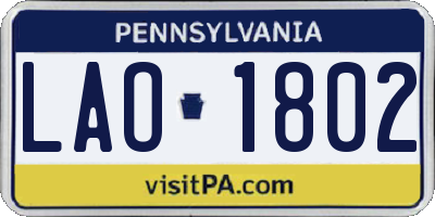 PA license plate LAO1802