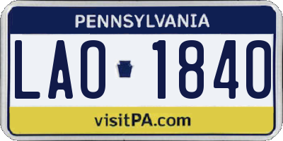 PA license plate LAO1840
