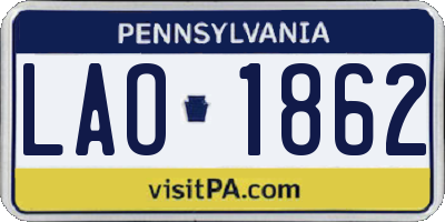 PA license plate LAO1862