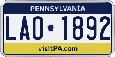 PA license plate LAO1892