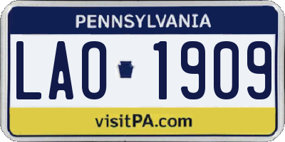 PA license plate LAO1909