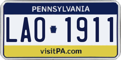 PA license plate LAO1911