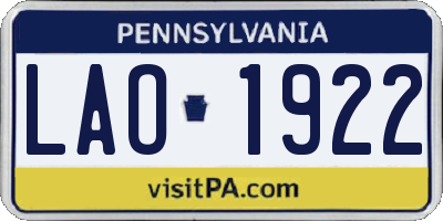 PA license plate LAO1922