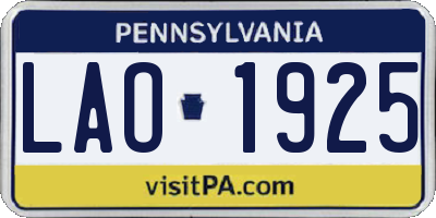 PA license plate LAO1925