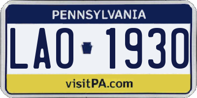 PA license plate LAO1930