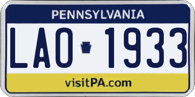 PA license plate LAO1933