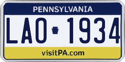 PA license plate LAO1934