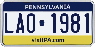 PA license plate LAO1981