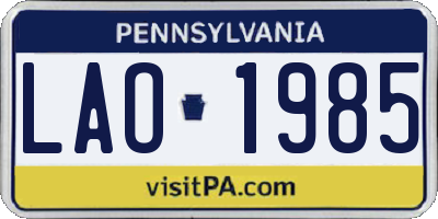 PA license plate LAO1985