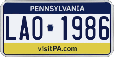 PA license plate LAO1986