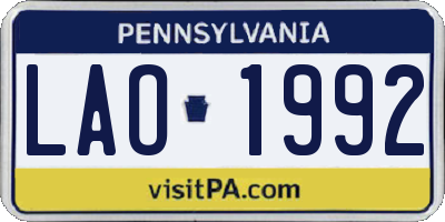 PA license plate LAO1992