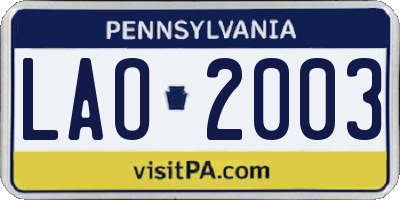 PA license plate LAO2003