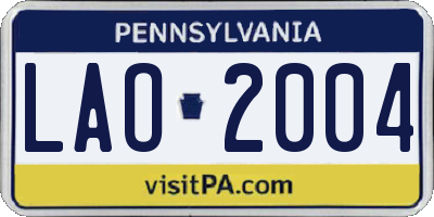 PA license plate LAO2004