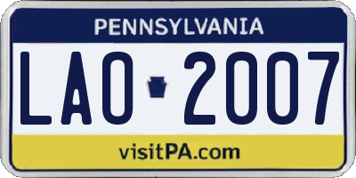 PA license plate LAO2007