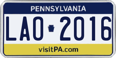 PA license plate LAO2016