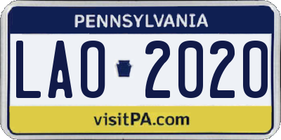 PA license plate LAO2020