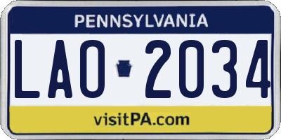 PA license plate LAO2034