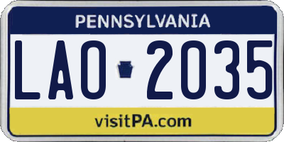 PA license plate LAO2035