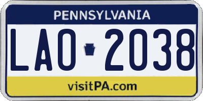 PA license plate LAO2038