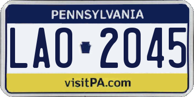 PA license plate LAO2045