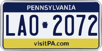 PA license plate LAO2072