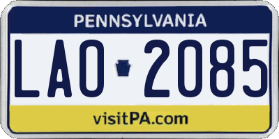 PA license plate LAO2085