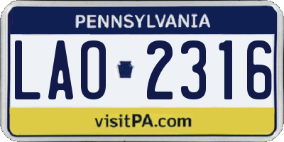PA license plate LAO2316