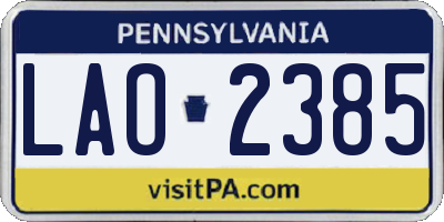 PA license plate LAO2385